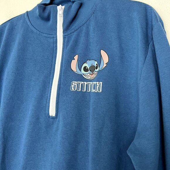 Disney Stitch Womens Medium Blue Quarter Zip Graphic Pullover Sweatshirt Ohana - Picture 4 of 7